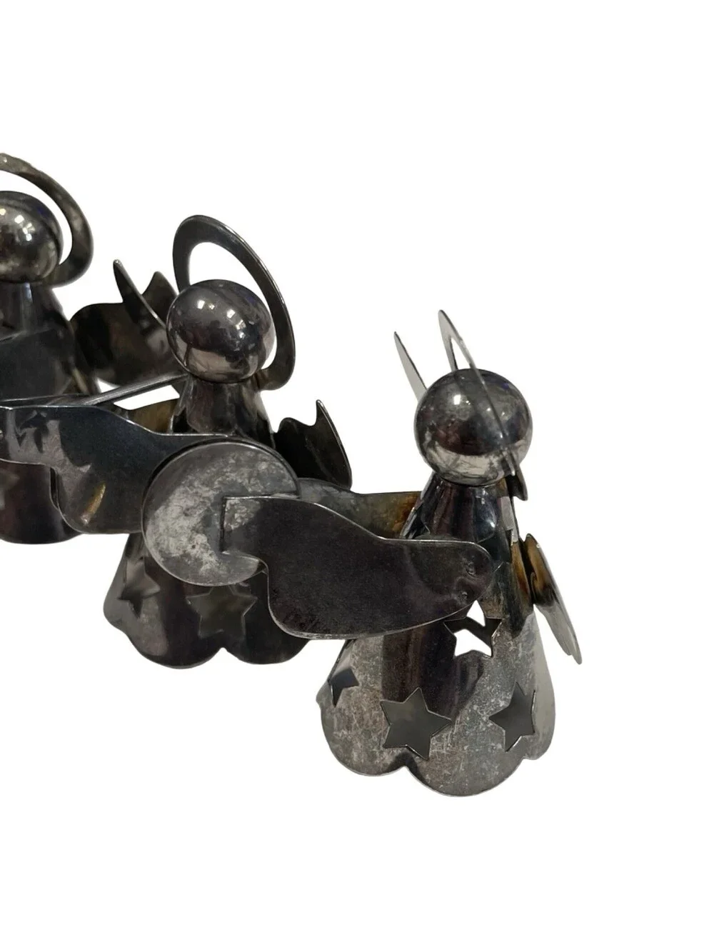 Vintage Silver Angel Band – 4 Metal Christmas Ornaments, 2.5” - Holiday Decor